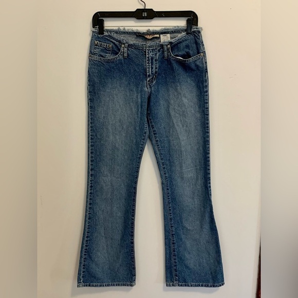 Y2K VTG Paris Blues Low Rise Jean Flare Fray No Waistband Light Medium Wash 2000 - Picture 13 of 15
